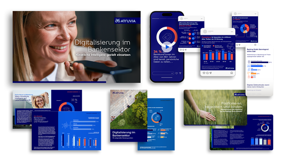 Collage of digital content and social media formats related to digital transformation and AI in the banking sector