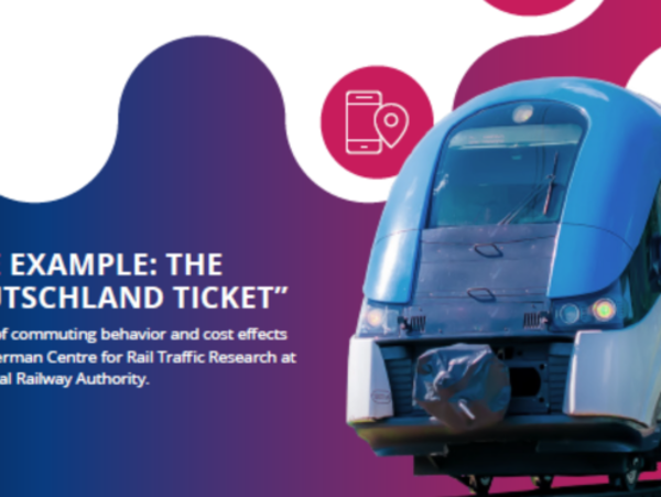 Visual for the case study “The Germany Ticket,” showing a modern regional train and a headline on analyzing commuter behavior and cost effects.