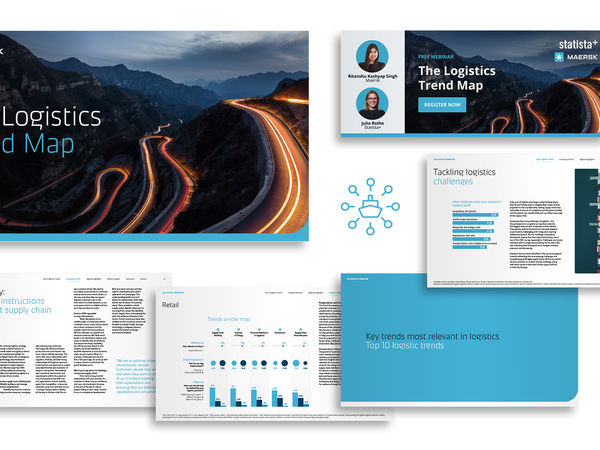 Collage illustrating the Logistics Trend Map, including report pages, webinar promotion, and logistics insights