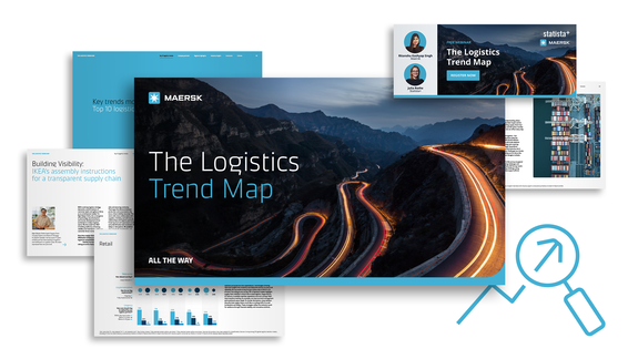 Collage illustrating the Logistics Trend Map, including report pages, webinar promotion, and logistics insights