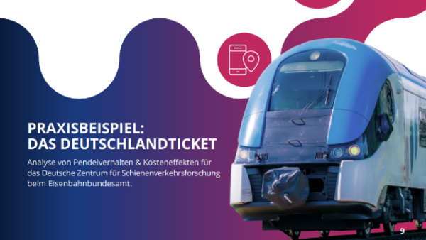 Visual zum Praxisbeispiel „Das Deutschlandticket“ mit einem modernen Regionalzug und begleitendem Titel zur Analyse von Pendlerverhalten und Kosteneffekten.