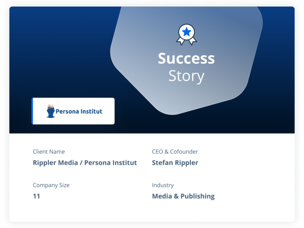 Rippler Media / Persona Institut Statista success story header — client: Rippler Media / Persona Institut, industry: Media & Publishing, company size: 11, CEO & Cofounder: Stefan Rippler