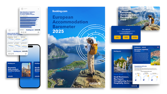Collage showing the European Accommodation Barometer 2025 across report, mobile, and digital formats