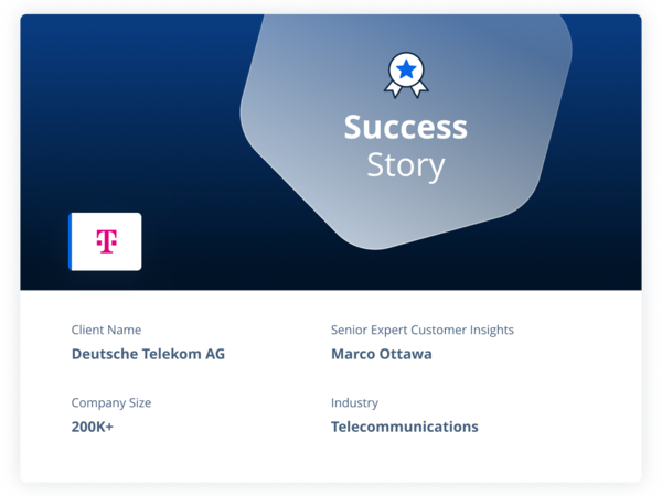 Deutsche Telekom AG Statista success story header — client: Deutsche Telekom AG, industry: Telecommunications, company size: 200K+, contact: Marco Ottawa, Senior Expert Customer Insights